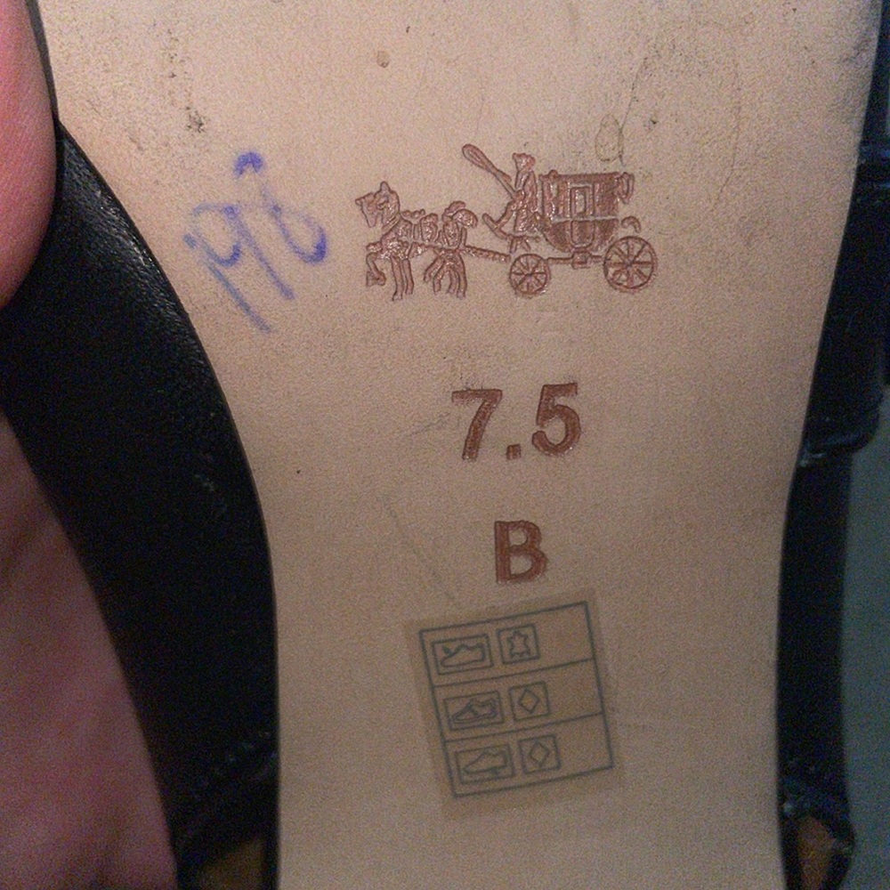 COACH black peep toe buckle Slingback stacked heals - Picture 7 of 9